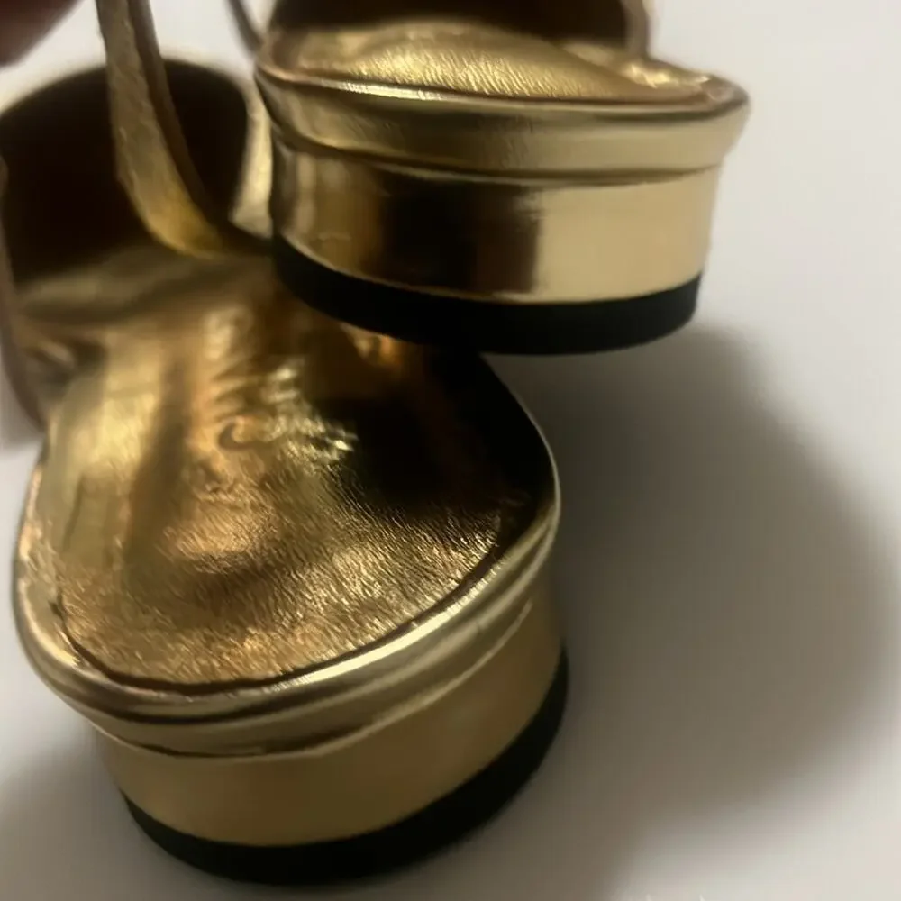 CHANEL LAMINATED LAMBSKIN GROSGRAIN CAP TOE CC SLINGBACK FLATS‎ SZ 37